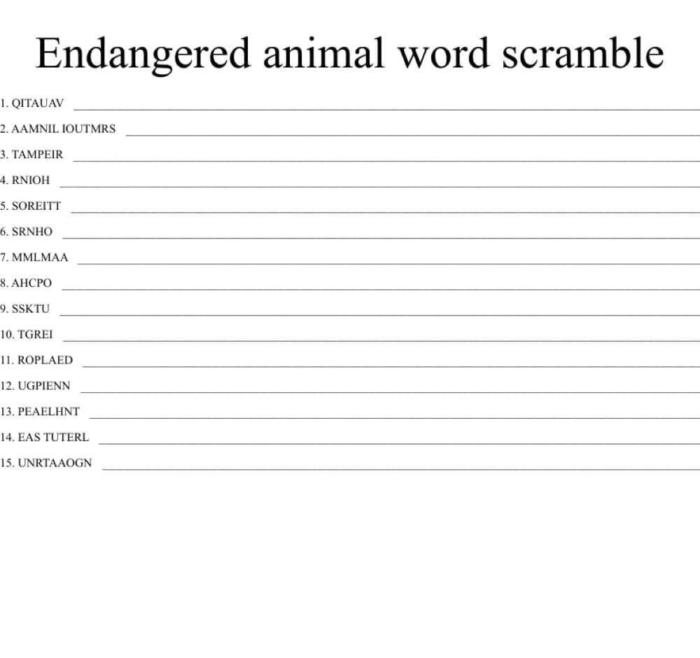 Endangered Animal Word Scramble