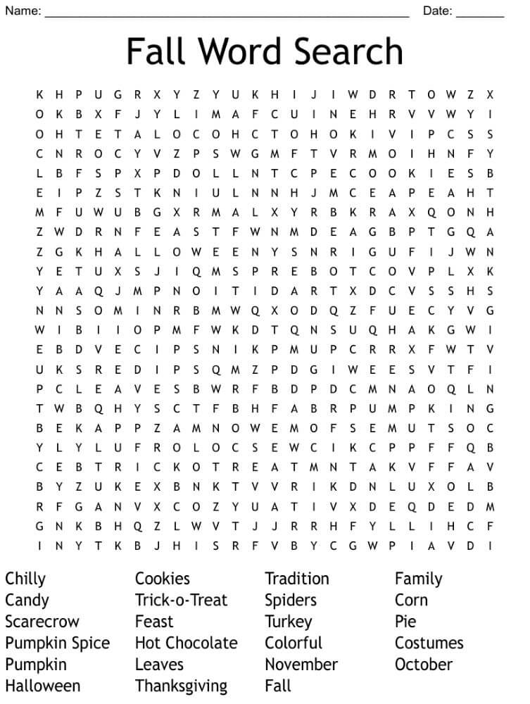 Fall Themed Word Search