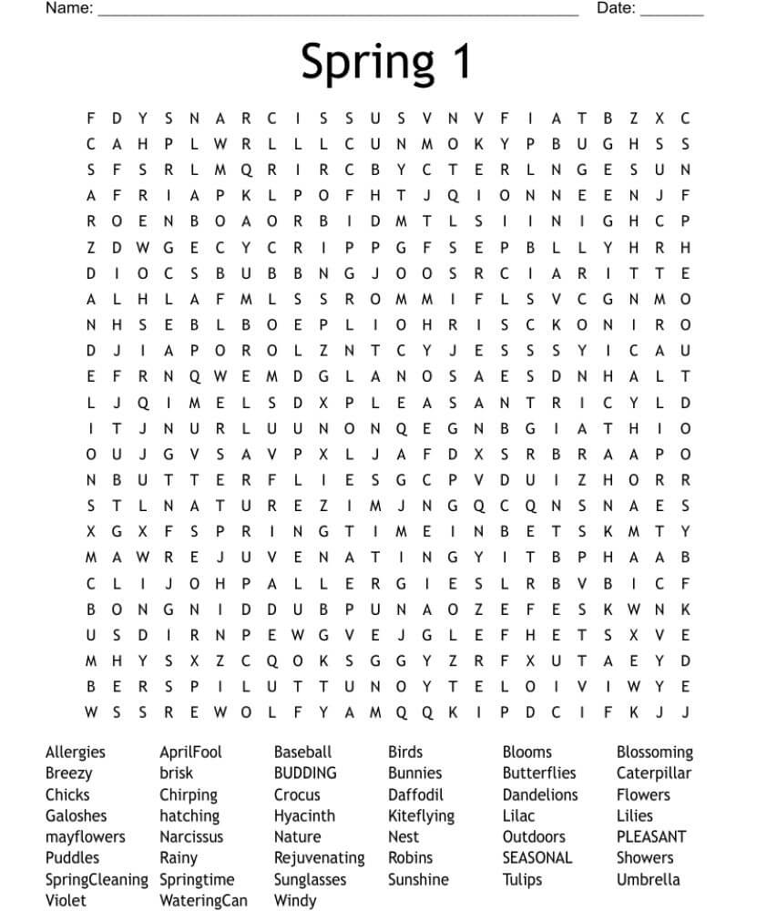 Hard Spring Word Search – Worksheet 2