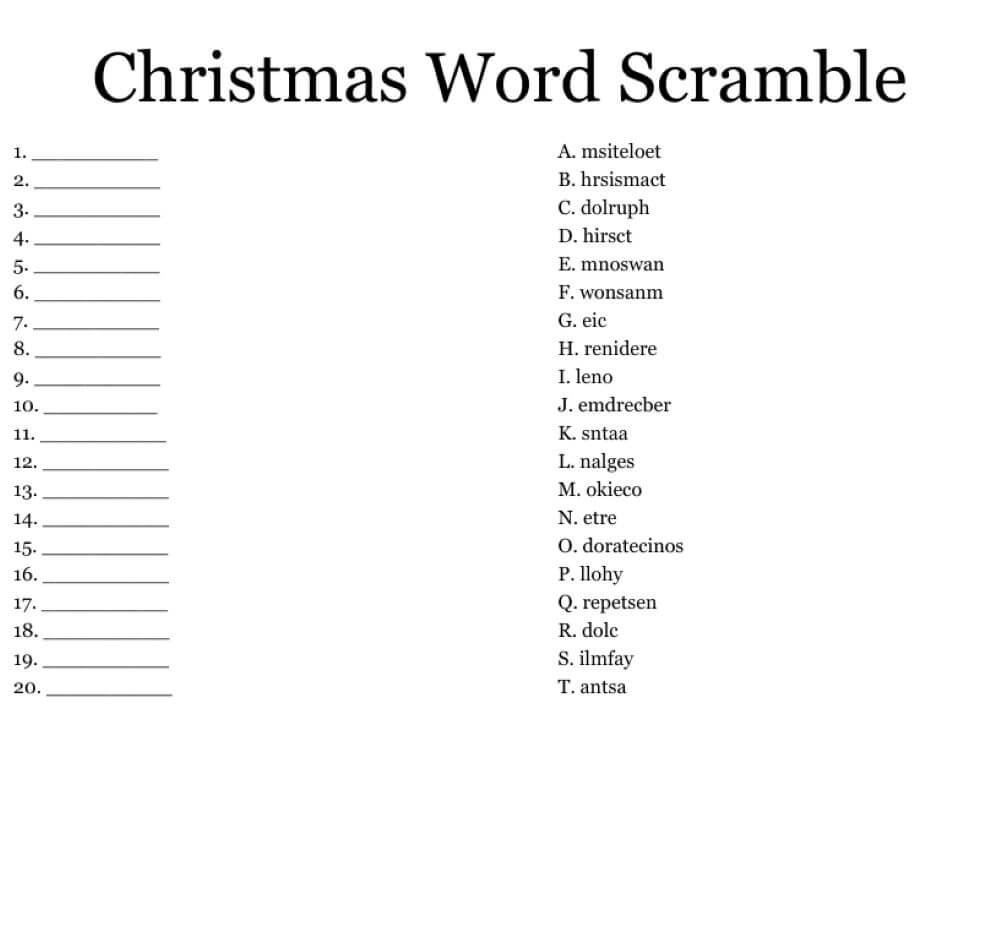 Kids Christmas Word Scramble