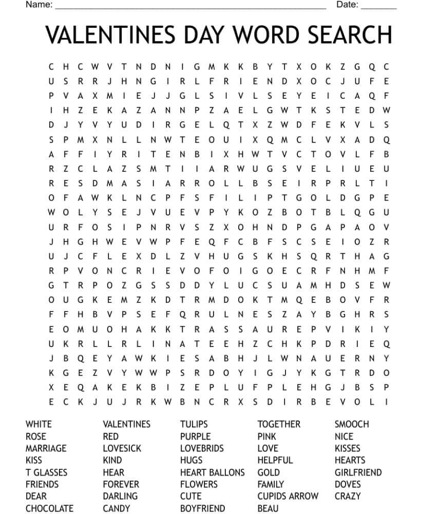 Kids Valentine Word Search