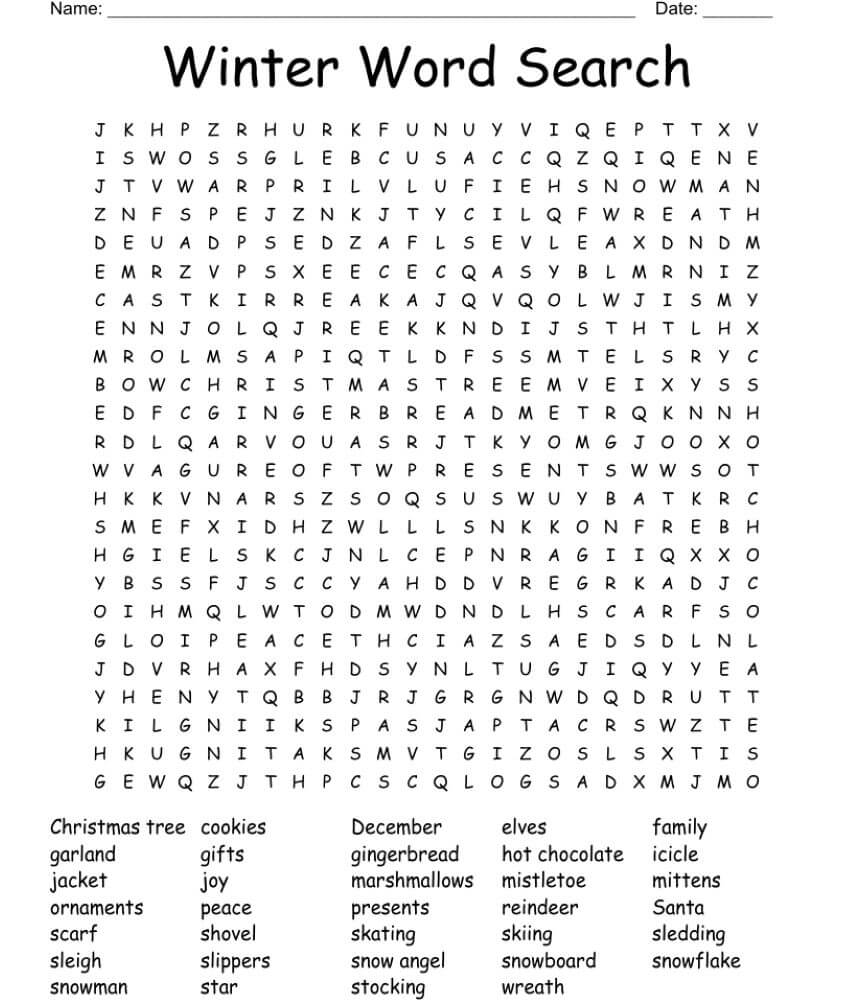Kids Winter Word Search