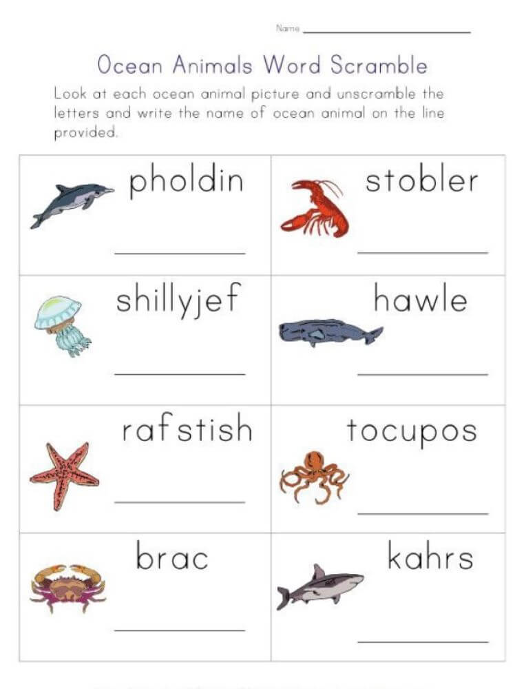 Ocean Animal Word Scramble