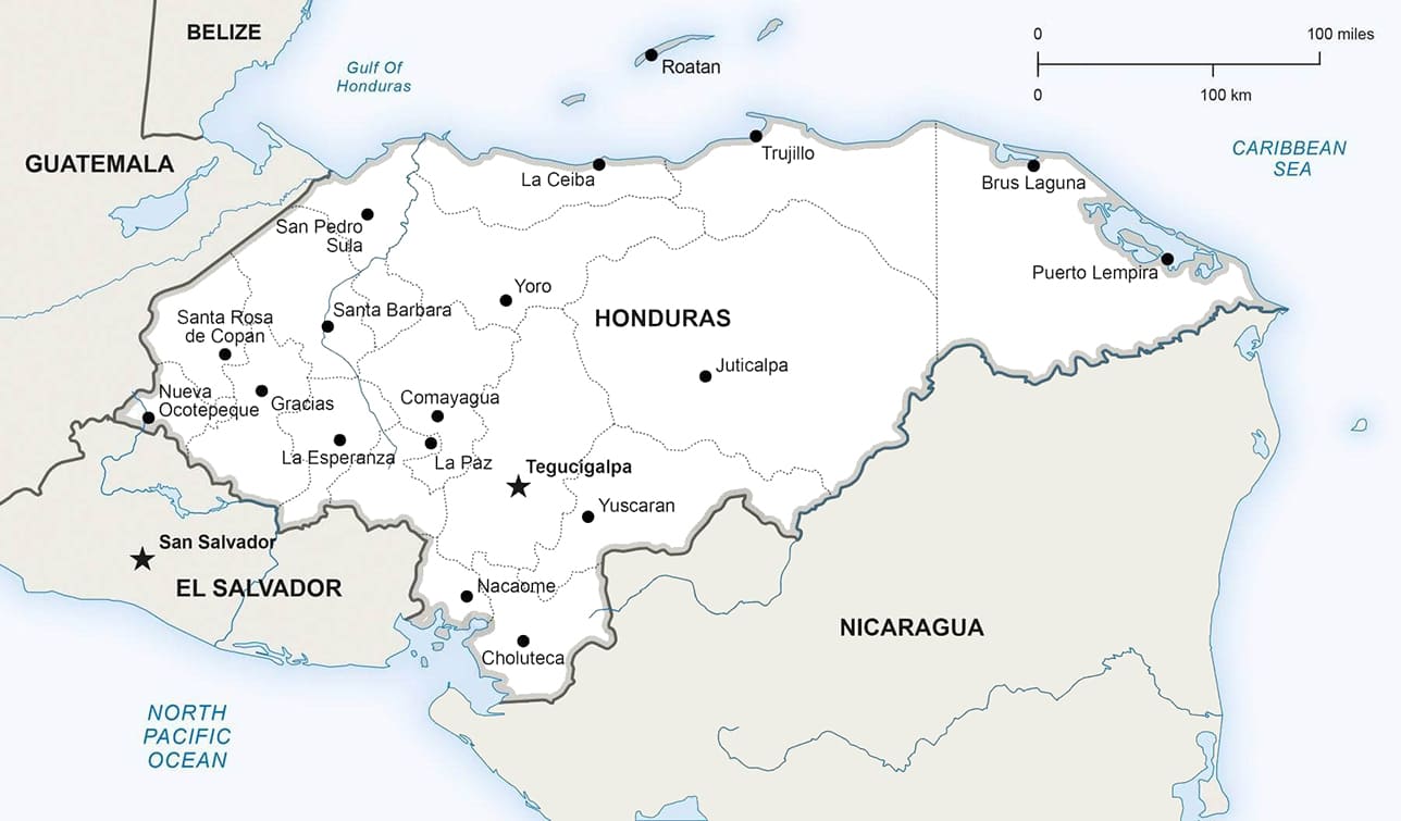 Printabe Honduras Political Map