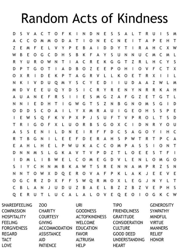 Printable Acts of Kindness Word Search