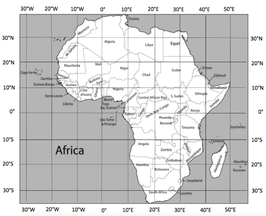 Printable Africa Map Longitude And Latitude 2