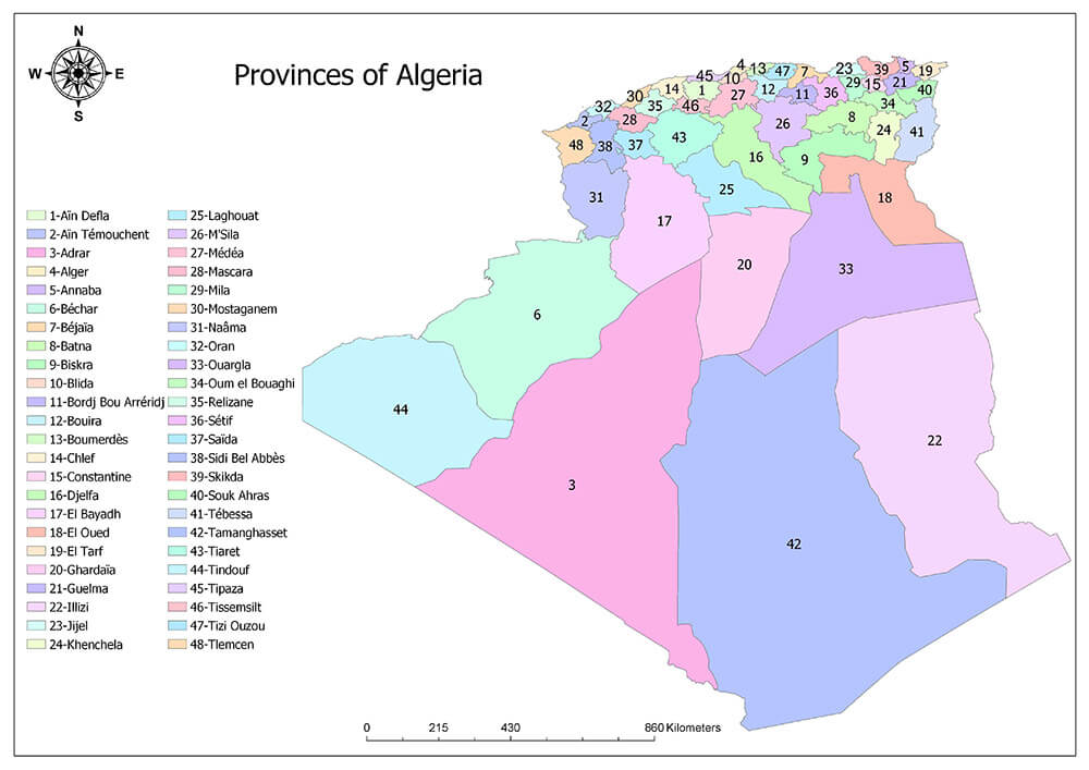 Printable Algeria Provinces Map