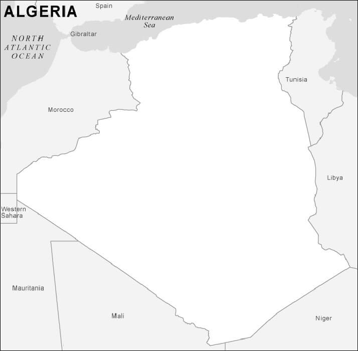 Printable Algeria Tunisia Border Map