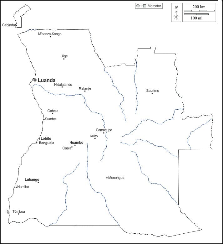 Printable Angola Country Map