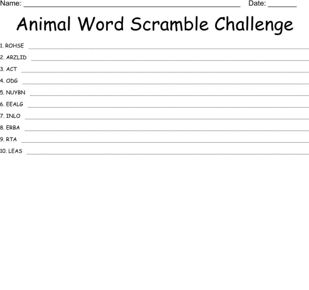 Printable Animal Word Scramble Challenge