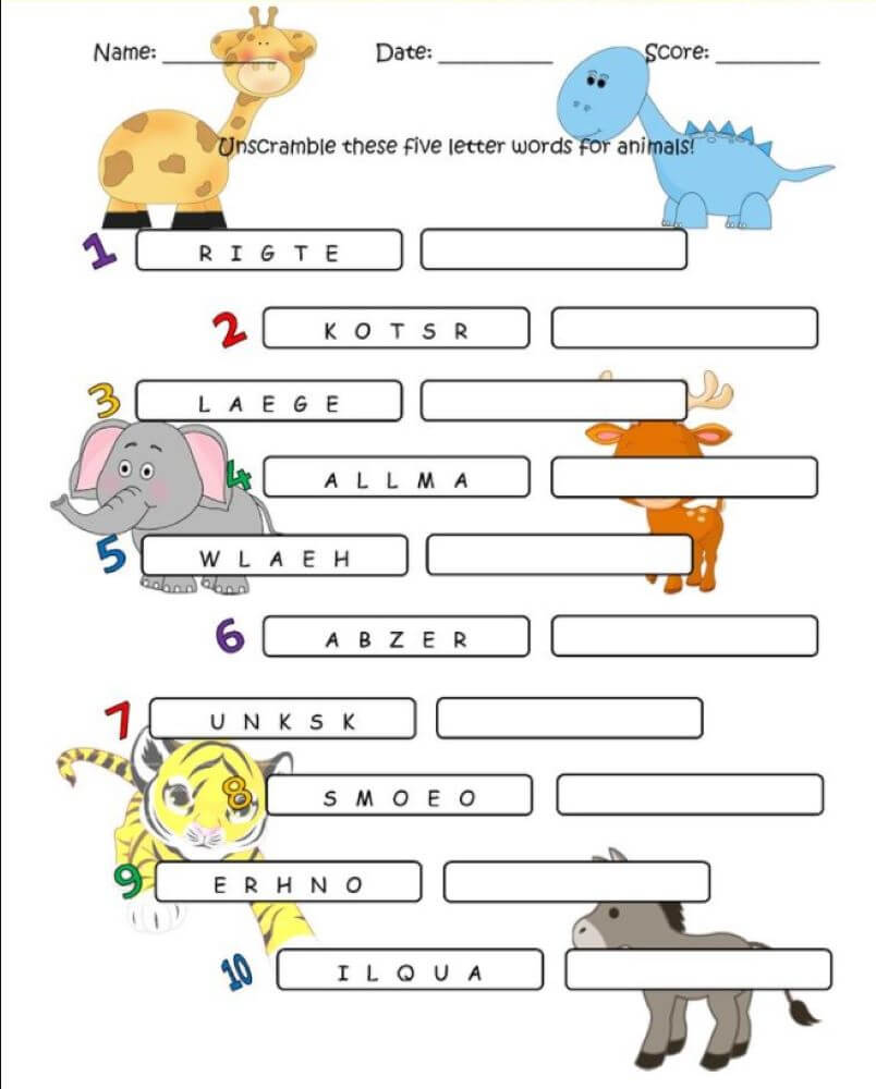 Printable Animal Word Scramble – Worksheet 1