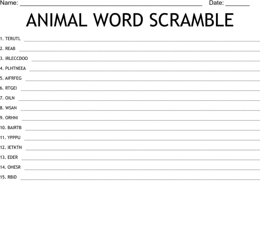 Printable Animal Word Scramble - Worksheet 10