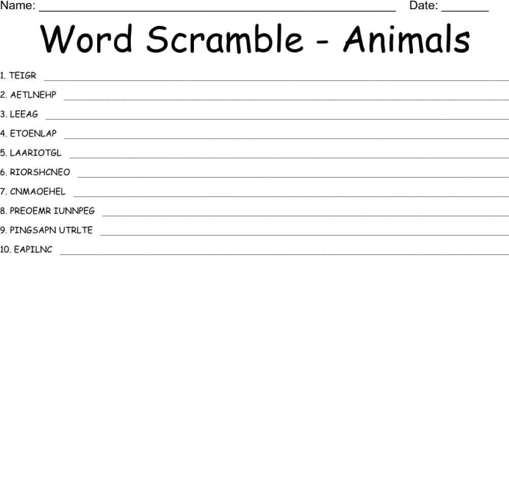 Printable Animal Word Scramble - Worksheet 11