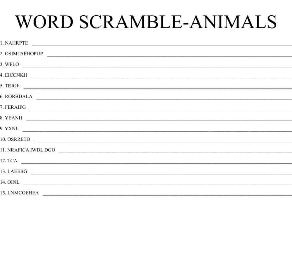 Printable Animal Word Scramble - Worksheet 14