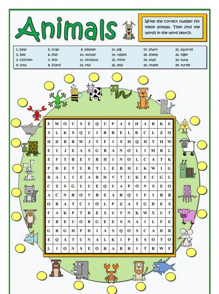 Printable Animals Word Search - Sheet 12