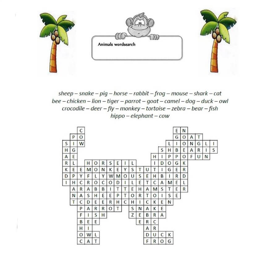 Printable Animals Word Search - Sheet 14