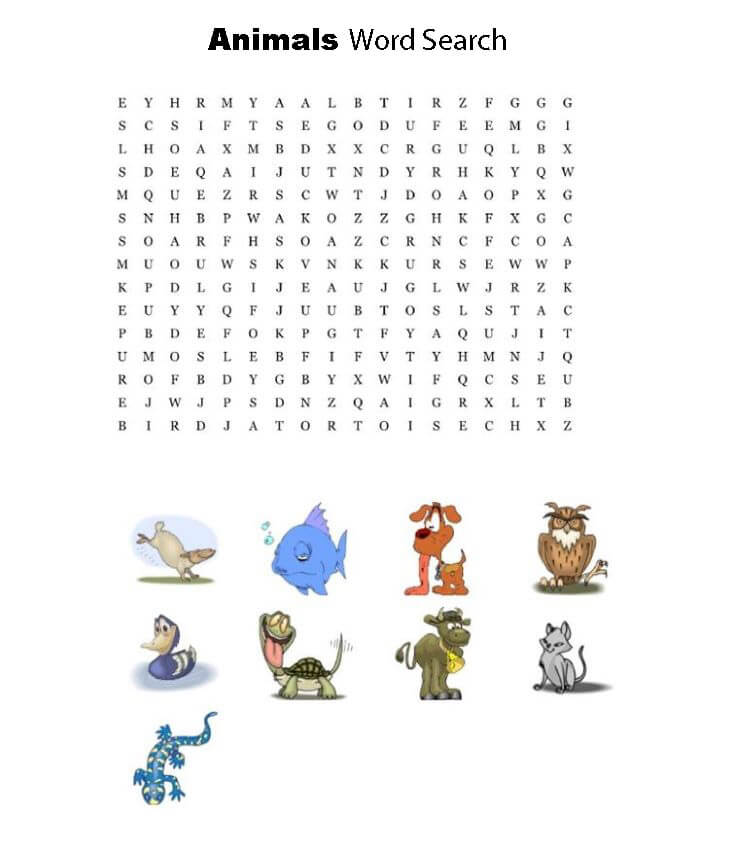 Printable Animals Word Search – Sheet 16