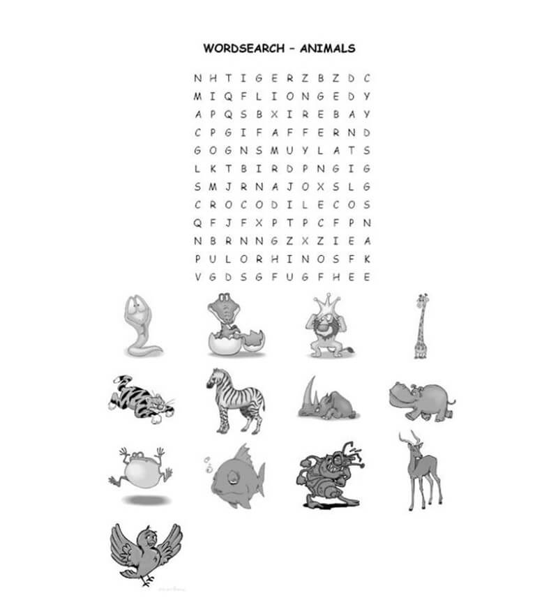 Printable Animals Word Search – Sheet 17