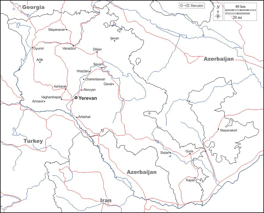 Printable Armenia Area Map