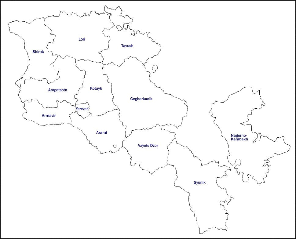 Printable Armenia Region Map