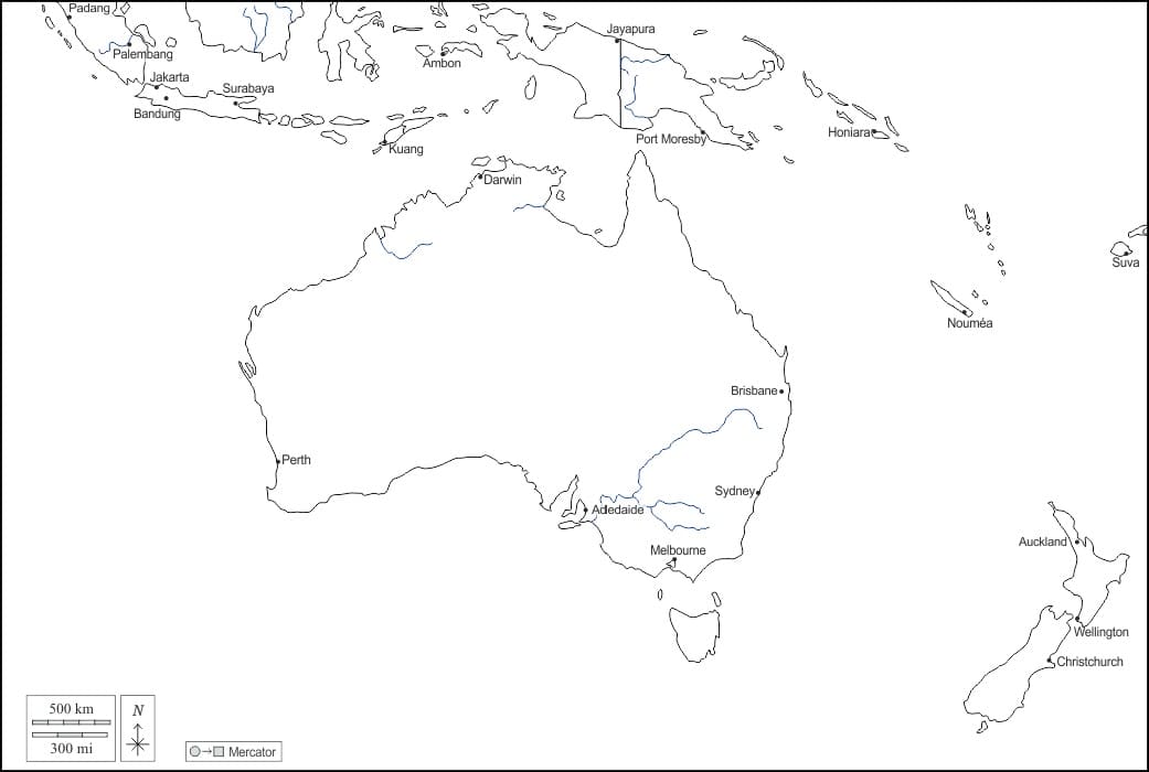 Printable Australia And Oceania Map