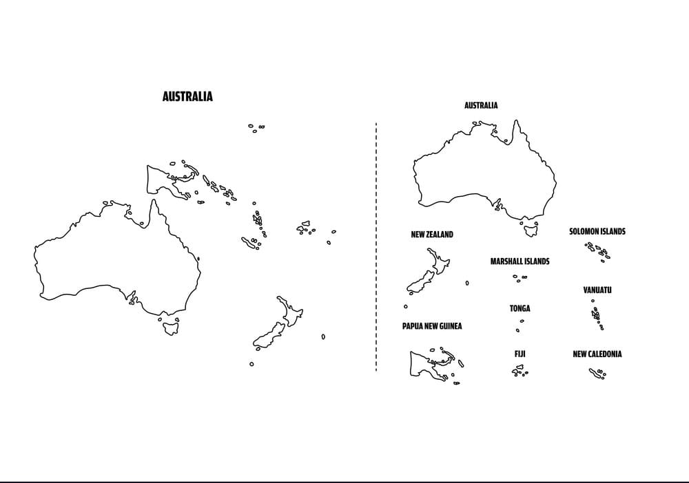 Printable Australia Countries Map