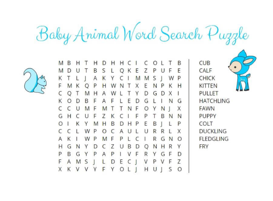Printable Baby Animals Word Search – Sheet 1