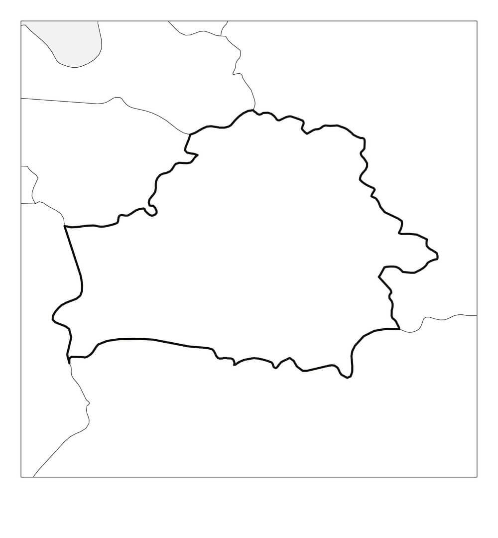 Printable Belarus Map Black Thick Outline Highlighted