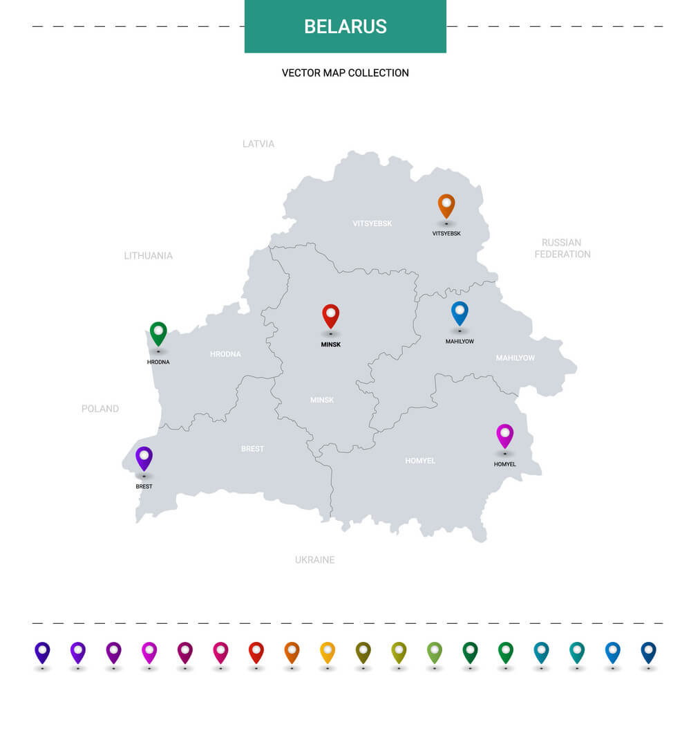 Printable Belarus Map With Location Pointer Marks