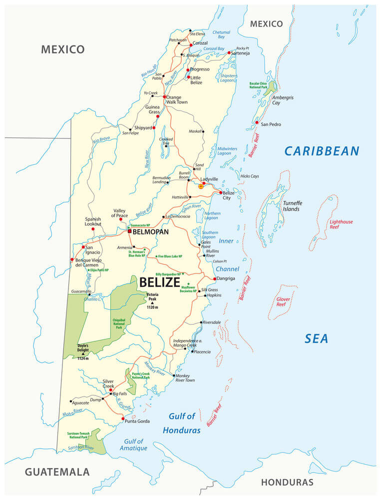 Printable Belize Physical Map