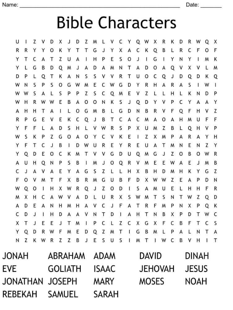 Printable Bible Characters Word Search - Sheet 2