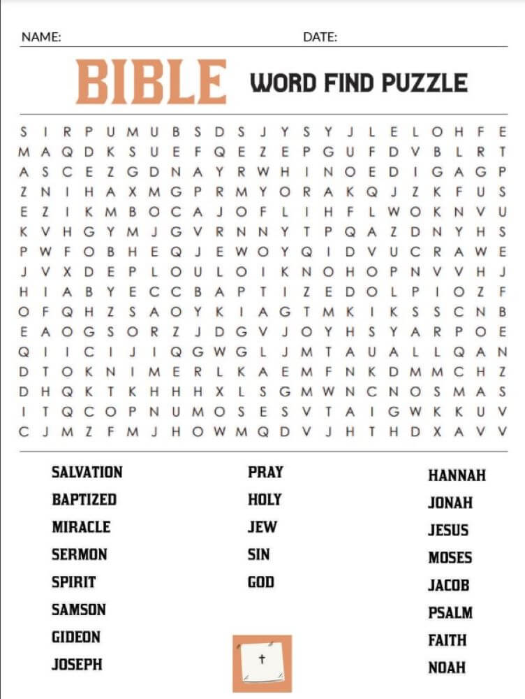Printable Bible Word Search Puzzle - Sheet 1