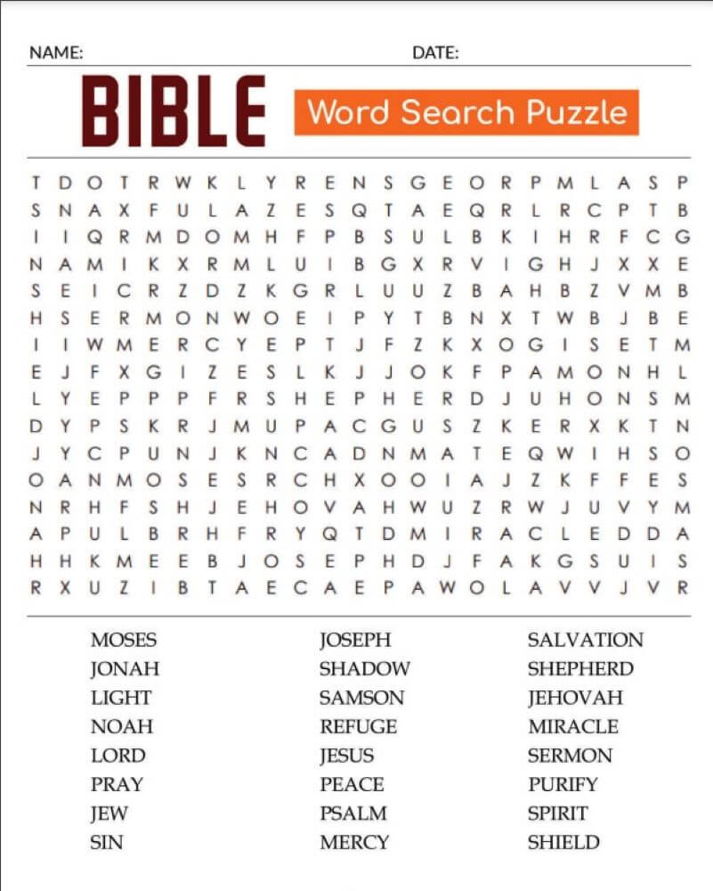 Printable Bible Word Search Puzzle - Sheet 2