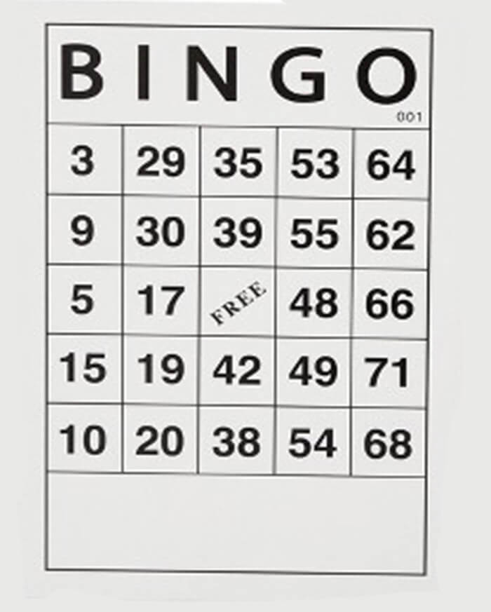 Printable Bingo Card – Sheet 1