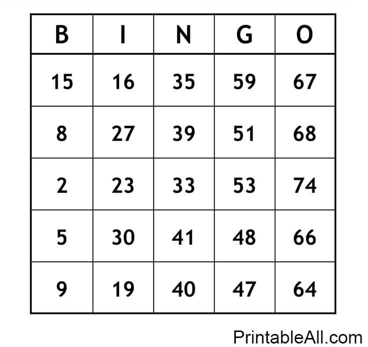 Printable Bingo Card – Sheet 3