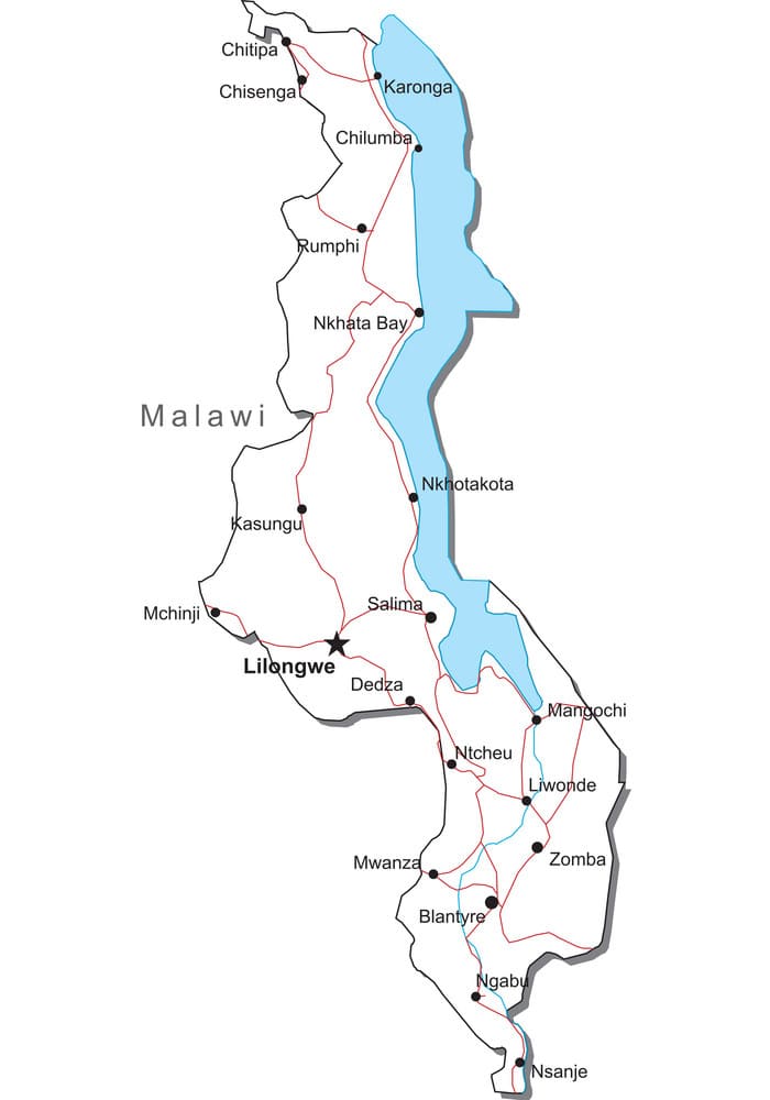 Printable Blank Malawi Map