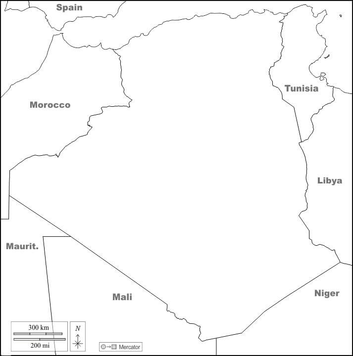 Printable Blank Map Of Algeria With Country Borders