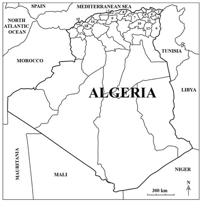 Printable Blank Map Of Algeria With Provinces