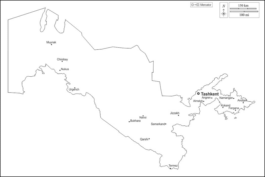 Printable Blank Uzbekistan Map