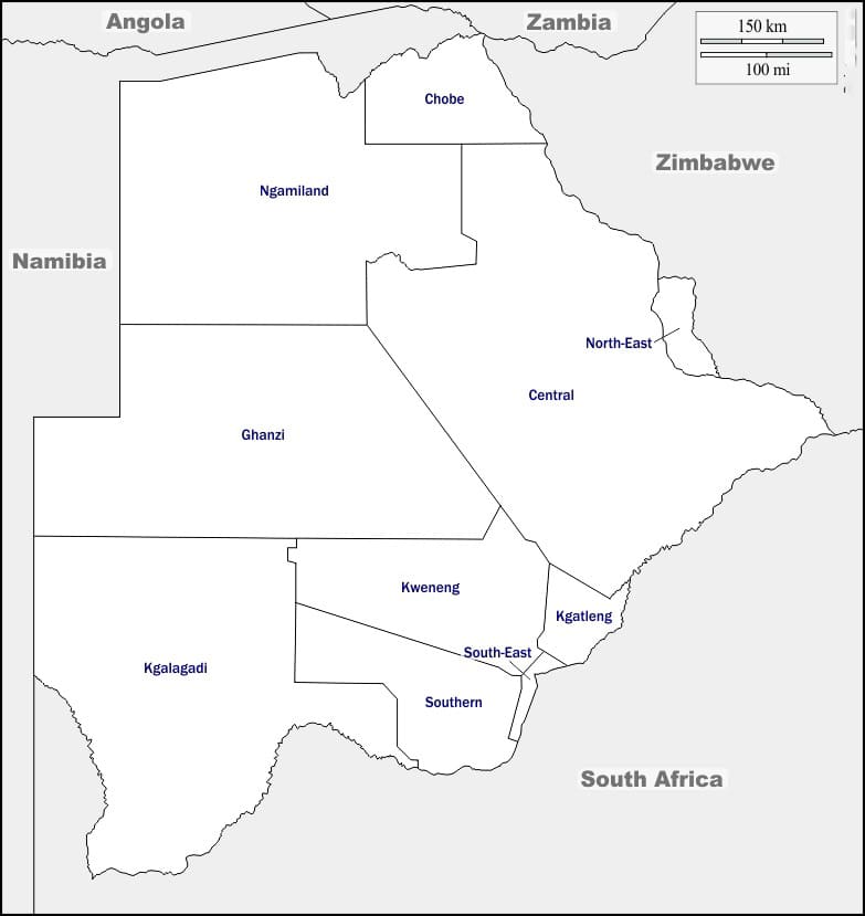 Printable Botswana Cities Map