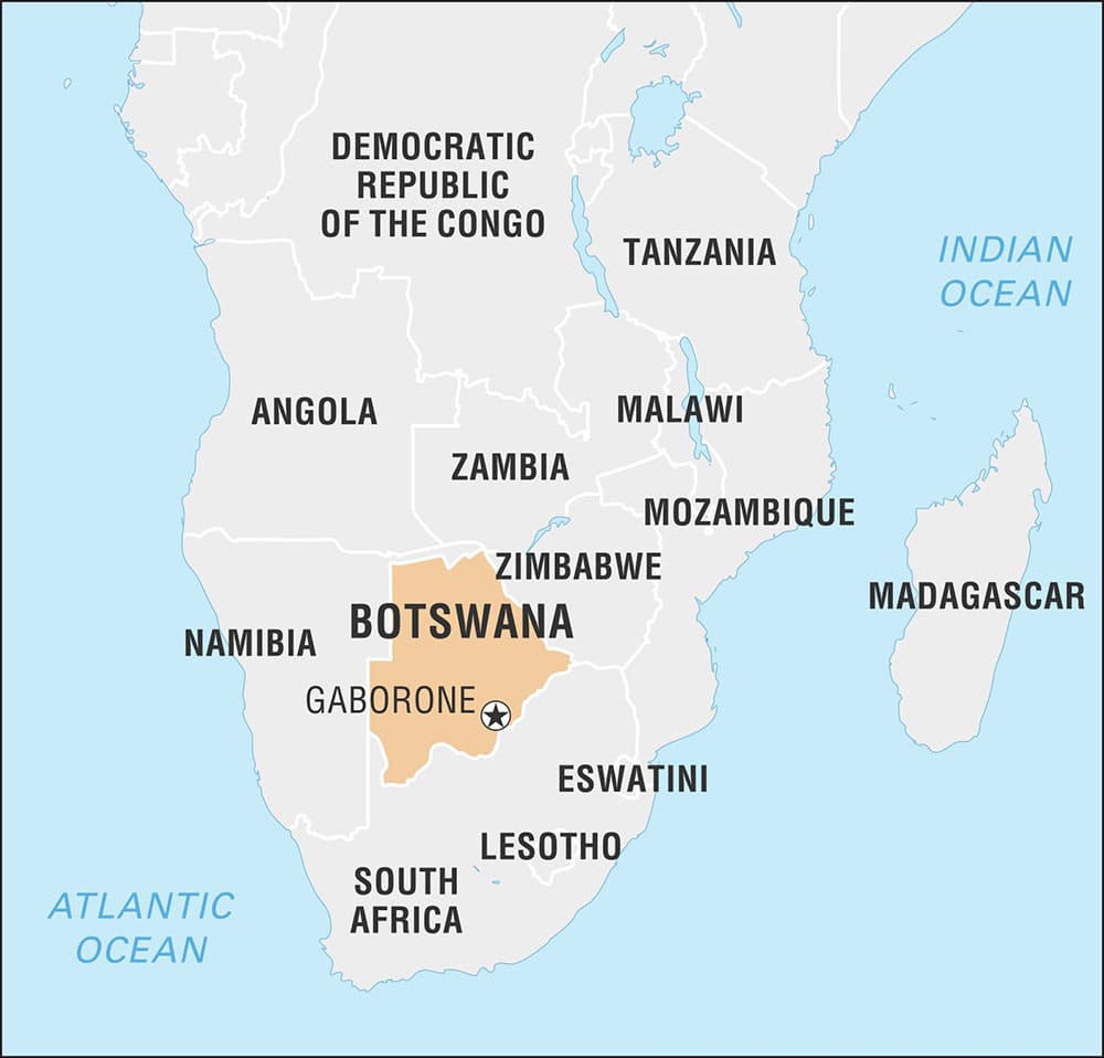 Printable Botswana World Map
