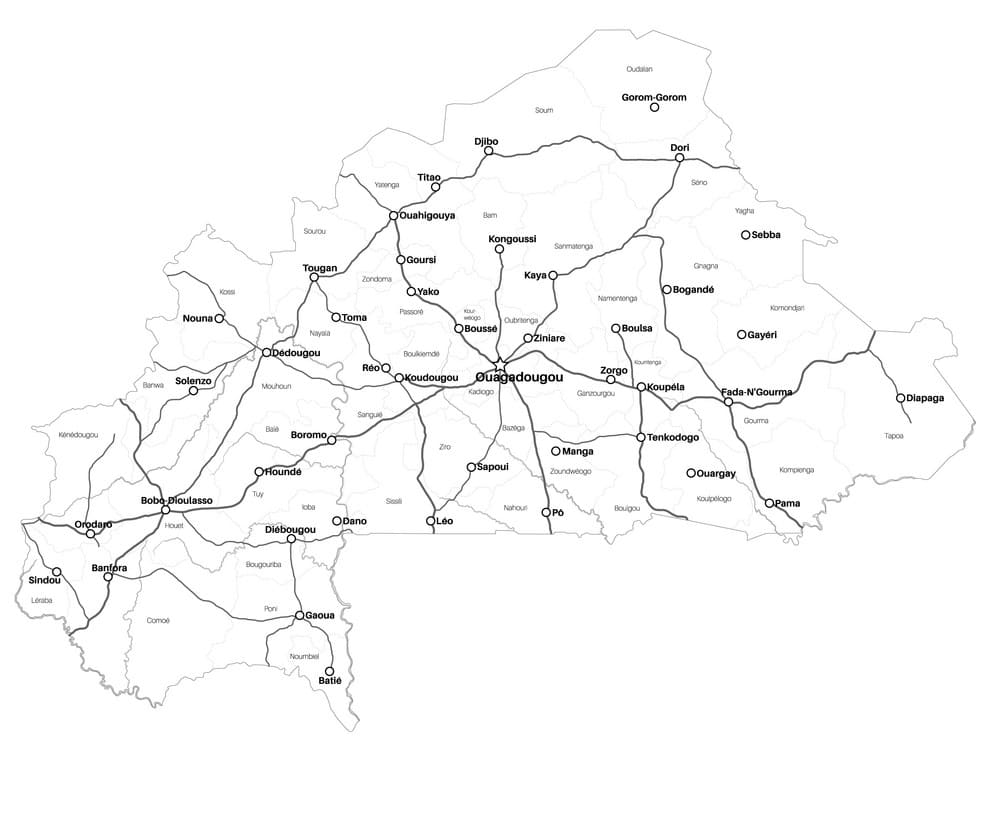 Printable Burkina Faso Road Map