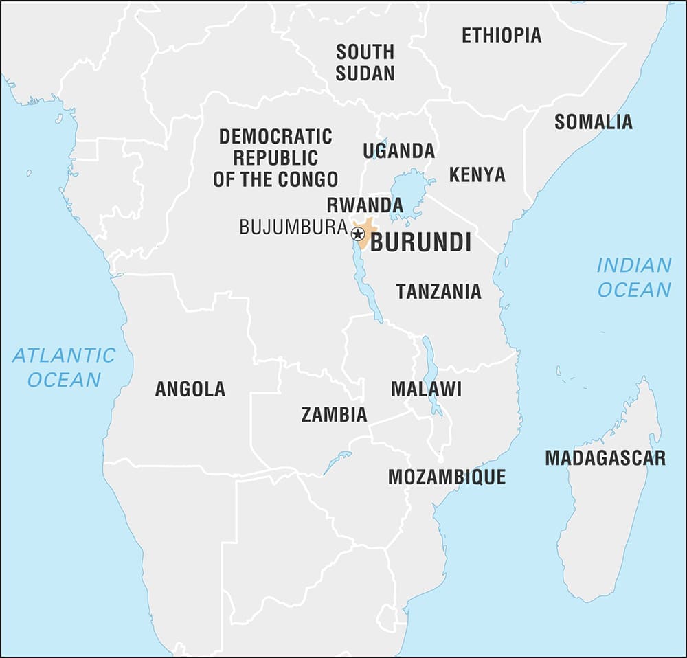 Printable Burundi Map Of World