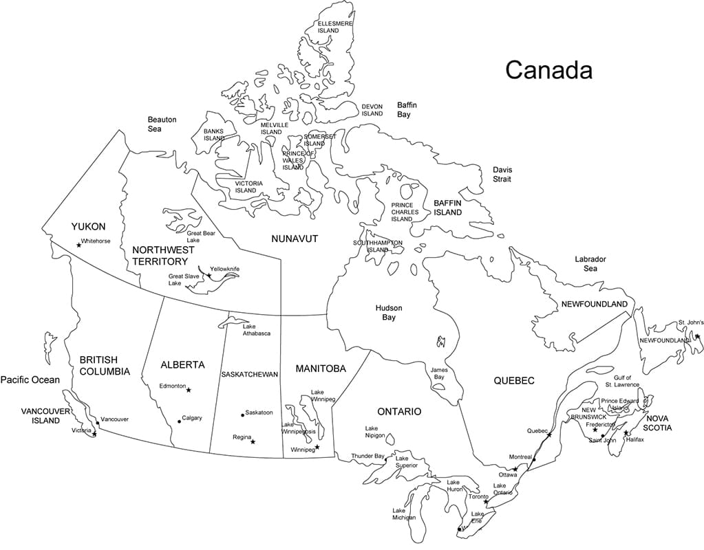 Printable Canada Provinces Map