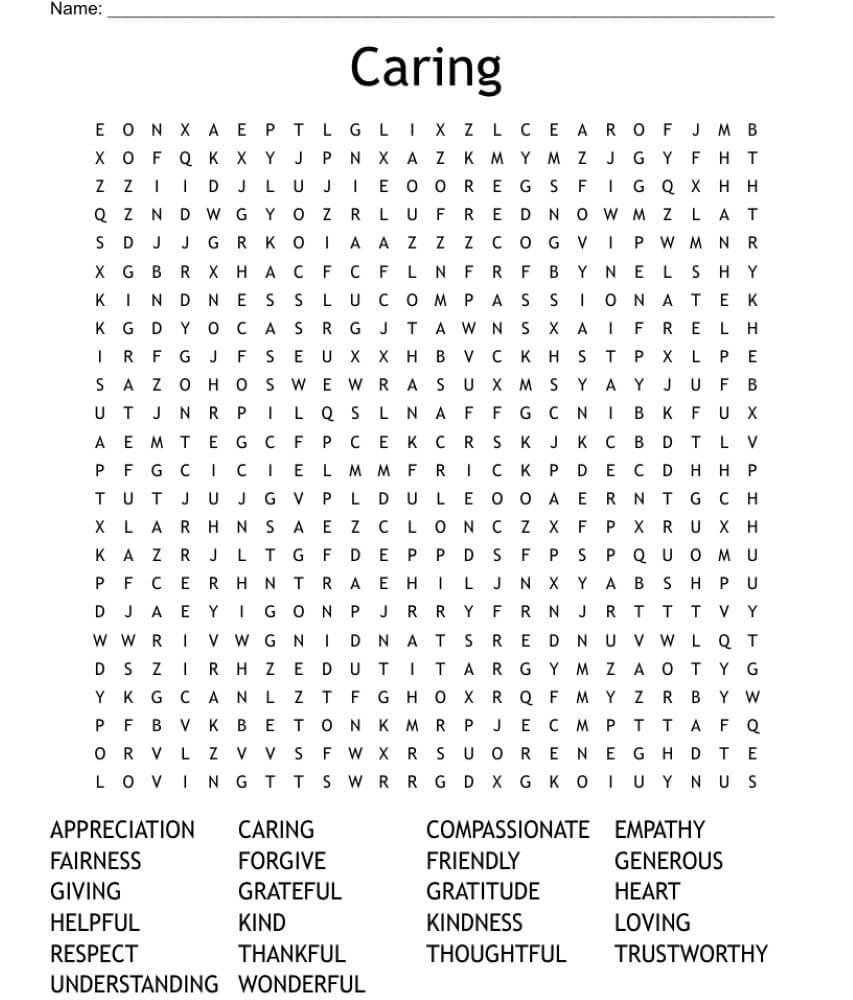 Printable Caring Word Search