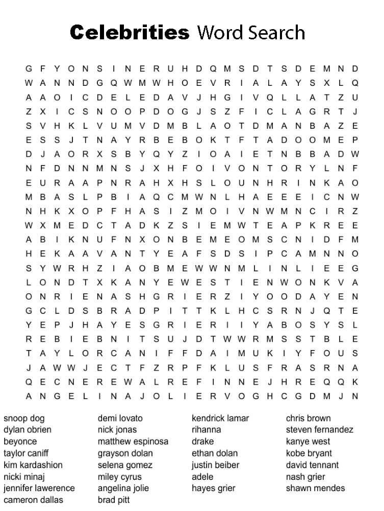 Celebrities Word Search