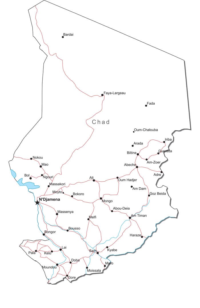 Printable Chad Political Map