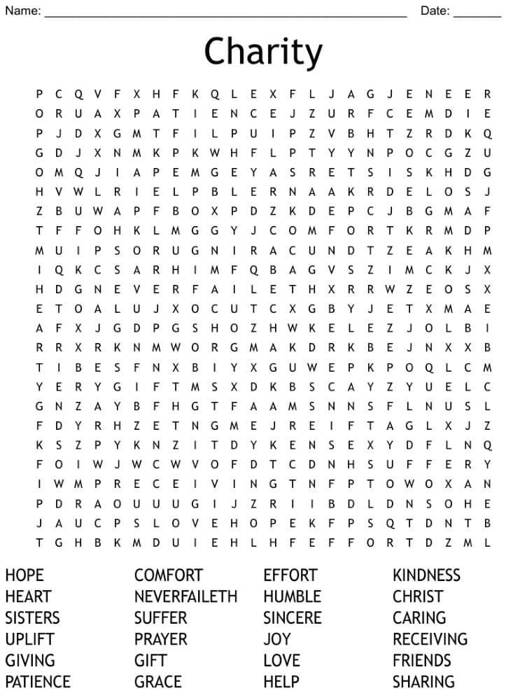 Printable Charity Word Search
