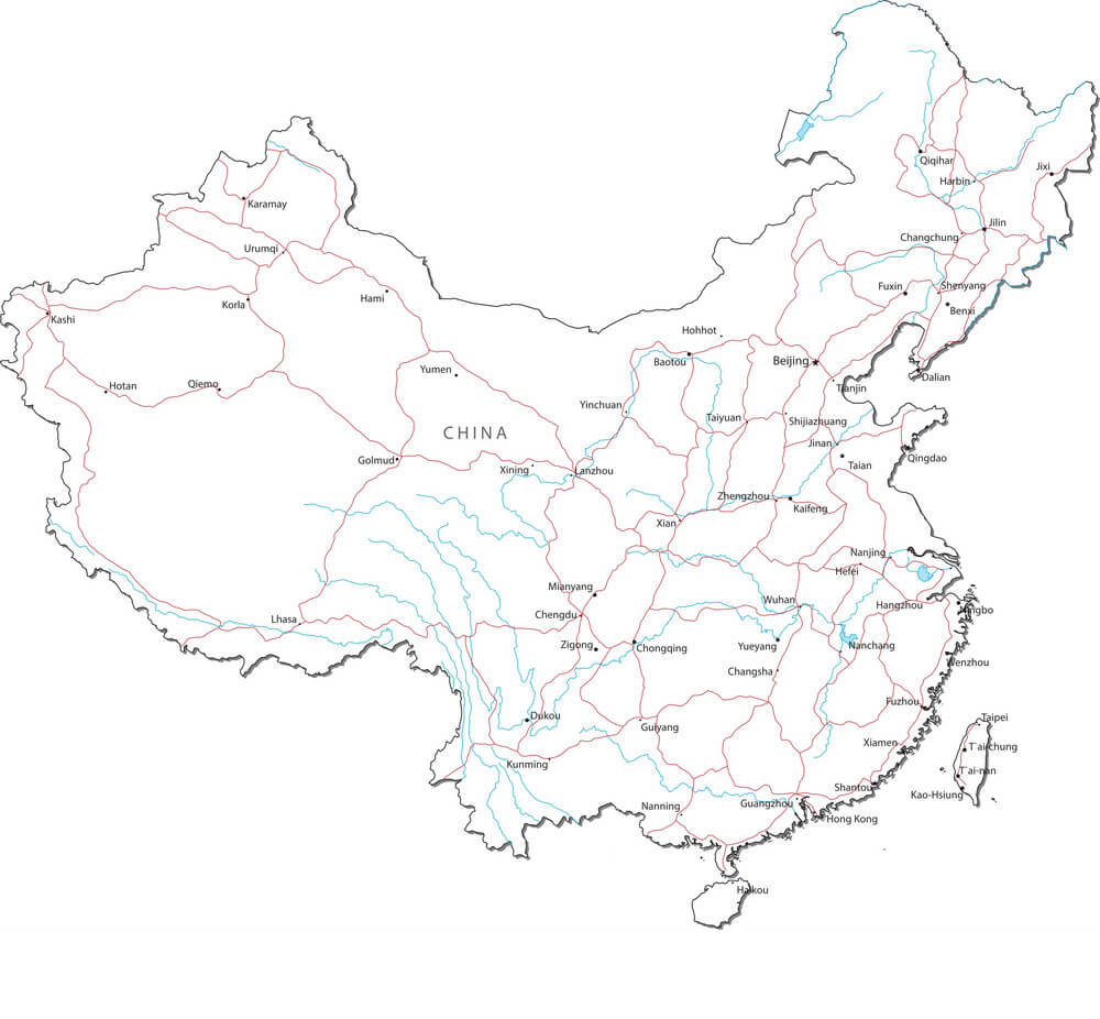 Printable China Map Black White