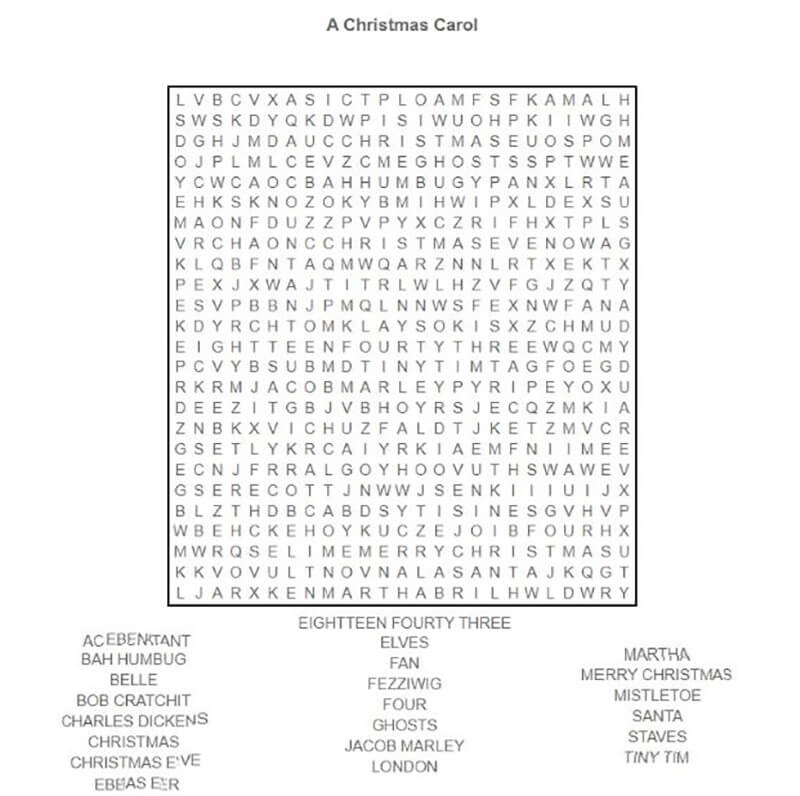 Printable Christmas Carol Word Search - Sheet 1